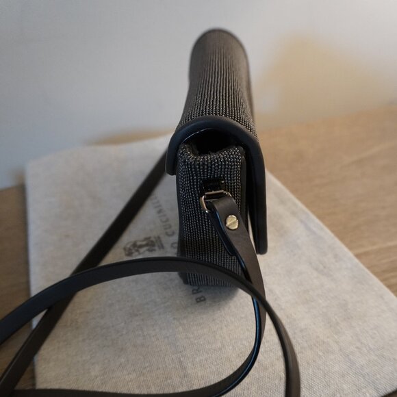 Brunello Cucinelli Monili Crossbody Bag Gunmetal Monili Charcoal Gray Leather - Picture 7 of 12